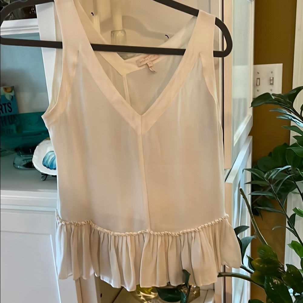 Rebecca Taylor White Sleeveless Ruffle Hem Top